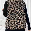 Plus Size Women Sleeveless Leopard Print Fleece Lined Vest