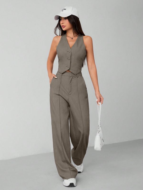 Women's Single Breasted Vest And Pants Formal Business Suit, Summer