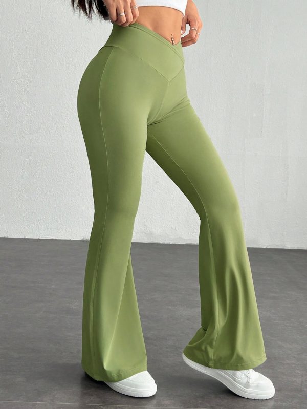 Simple Solid Color Wrap High Waist Flared Pants