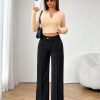 Commuting Elegant Irregular Waist Button Zipper Straight Pants Women's Black Trousers