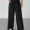 Drawstring Waist Long Pants With Pockets, Loose Pant