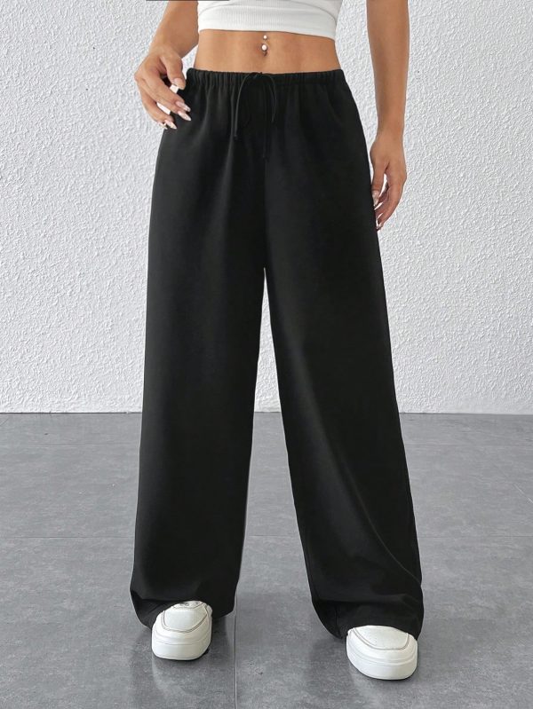 Drawstring Waist Long Pants With Pockets, Loose Pant