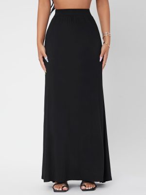 Solid High Waist Maxi Skirt