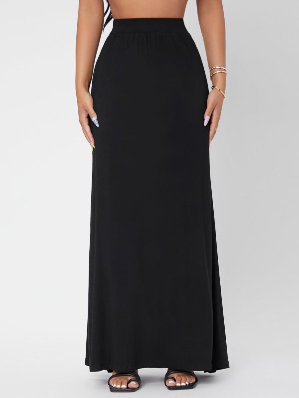 Solid High Waist Maxi Skirt