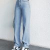 100%Cotton Women'S Solid Color Straight Leg Jeans