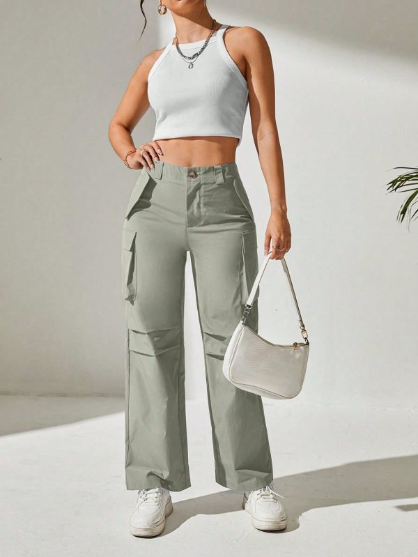 Solid Flap Pocket Cargo Pants