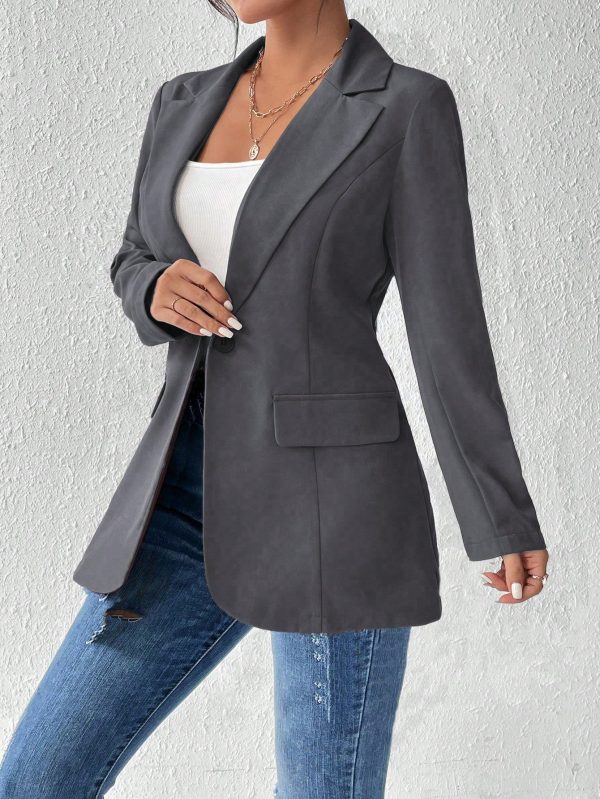 Women's French Collar Long Sleeve Solid Color Blazer Jacket For Autumn