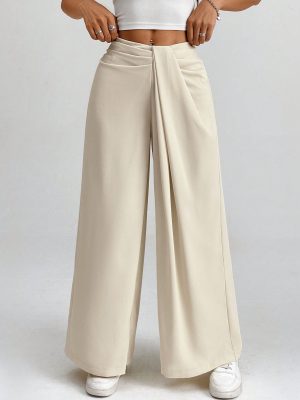 Women Ruched Simple Loose Wide Leg Solid Pants