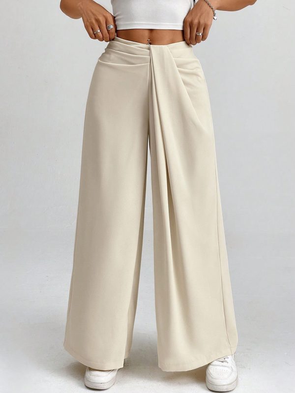 Women Ruched Simple Loose Wide Leg Solid Pants