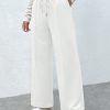 Ladies' Solid Color Drawstring Waistband Casual Wide Leg Shorts With Pockets