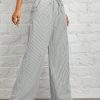 Women's Casual High Waist Gray Vertical Striped Wide Leg Pants