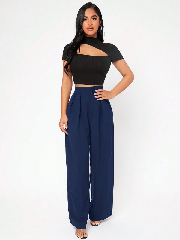 Solid Color Women's Button Design Long Pants