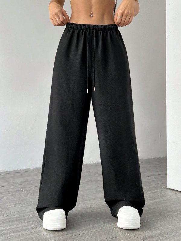 Women's Solid Color Simple Daily Textured Fabric Pants , Baggy Pants
