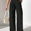 High Waist Pleated Details Elastic Waist Slant Pockets Versatile Wide Leg Pants.