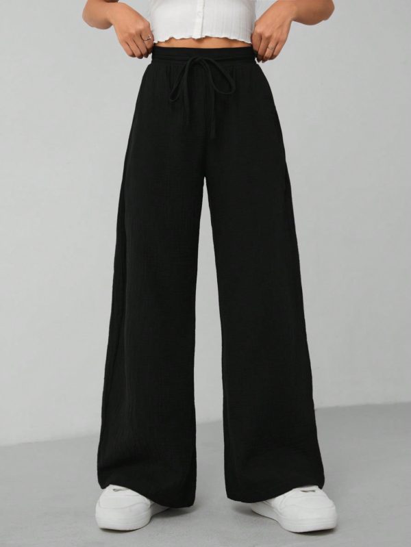 Women's Solid Color Wide Leg Trousers With Insert Pockets