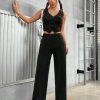 Women'S Solid Colored Vest And Long Pants Set