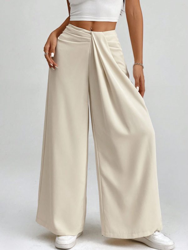 Women Ruched Simple Loose Wide Leg Solid Pants