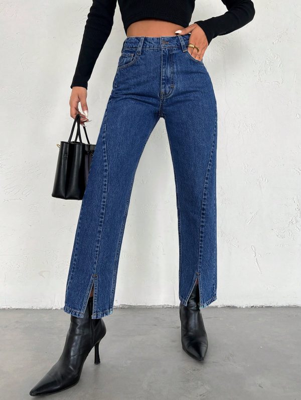 Split Hem Straight Leg Jeans