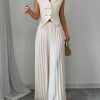 Apricot Color Double-Breasted Suit Collar Pleated Elegant & Romantic Women Suit Set