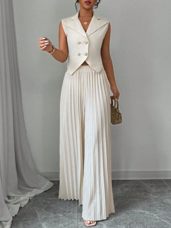 Apricot Color Double-Breasted Suit Collar Pleated Elegant & Romantic Women Suit Set