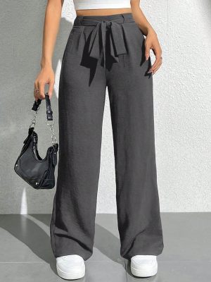 Solid Color Tie Waist Wide Leg Pants
