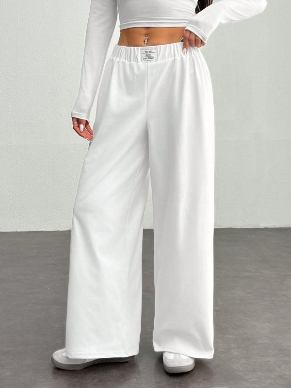 Women Casual Letter Printed Elastic Waist Loose Wide Leg Pants