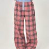 Color-Block Plaid Printed Button Accented Casual Loose Pants
