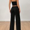 Ladies' Plain Strapless Top With Single-Breasted Button And Pants Two Piece Set