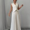 Apricot Color Double-Breasted Suit Collar Pleated Elegant & Romantic Women Suit Set