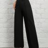 Spring/Summer Overlapping Waist Seam Black Trousers Wide Leg Pants