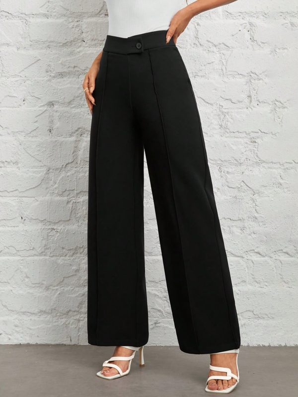 Spring/Summer Overlapping Waist Seam Black Trousers Wide Leg Pants
