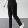Solid Plicated Detail Black Pants