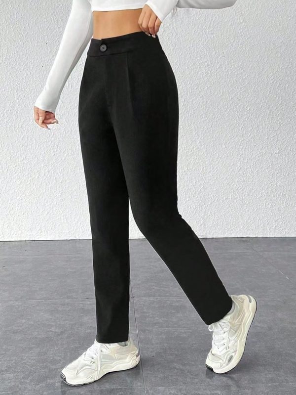 Solid Plicated Detail Black Pants