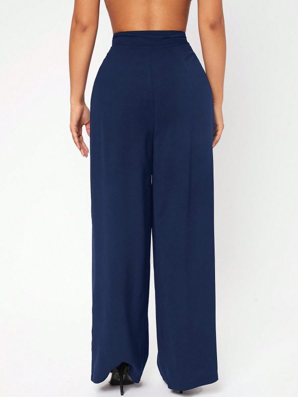 Solid Color Women's Button Design Long Pants