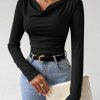 Women Solid Color Scoop Neck Long Sleeve Casual T-Shirt, Autumn