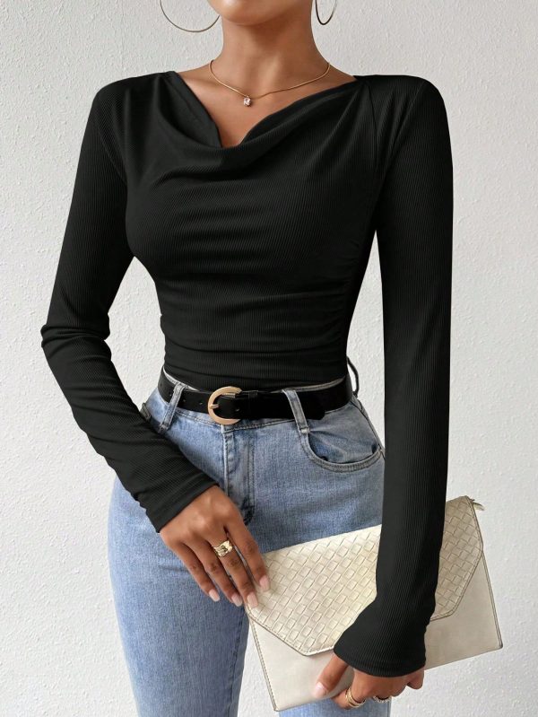 Women Solid Color Scoop Neck Long Sleeve Casual T-Shirt, Autumn