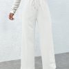 Ladies' Solid Color Drawstring Waistband Casual Wide Leg Shorts With Pockets