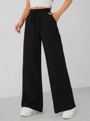 Women's Solid Color Wide Leg Trousers With Insert Pockets