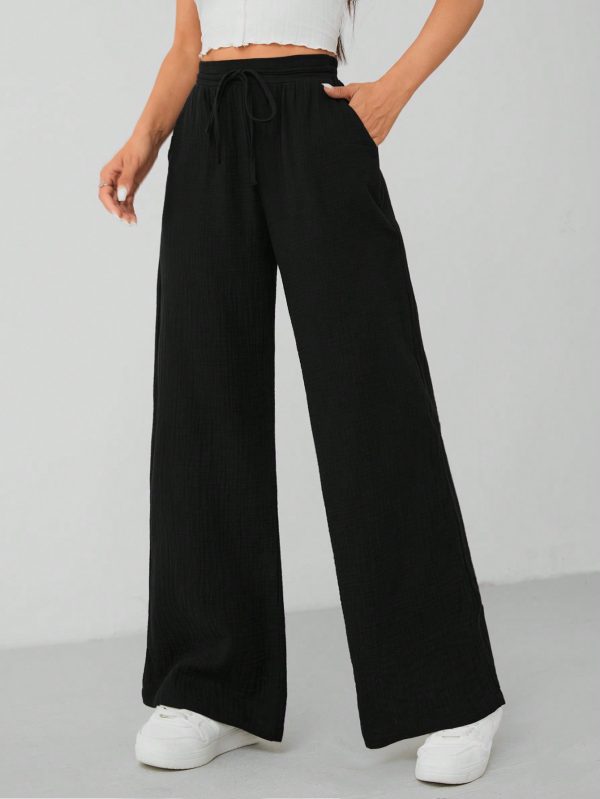 Women's Solid Color Wide Leg Trousers With Insert Pockets