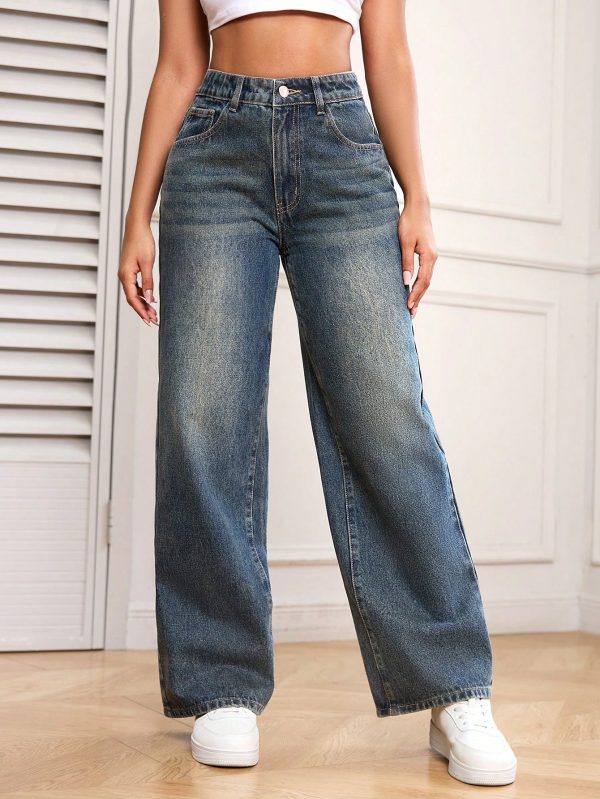 Casual Washed Straight Leg Jeans
