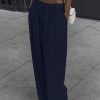 Women Casual Solid Color Slant Pocket Loose Wide Leg Pants, Autumn