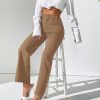 Women Solid Color Woven Casual Straight-Leg Pants