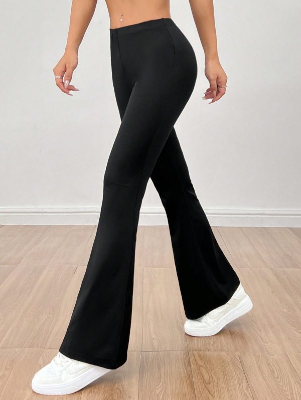Solid Elastic Waist Flare Leg Leggings
