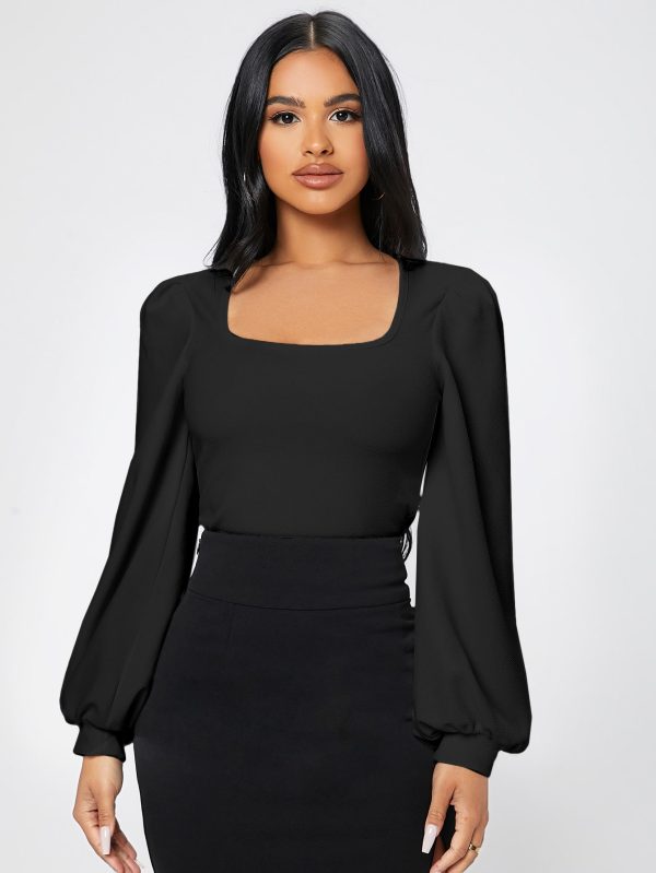 Square Neck Lantern Sleeve Tee