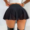 Women's Solid Color High Waist Contrast Mesh Hem Fashion Skort