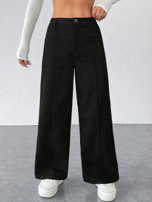 Black Corduroy Women's Wide Leg Trousers