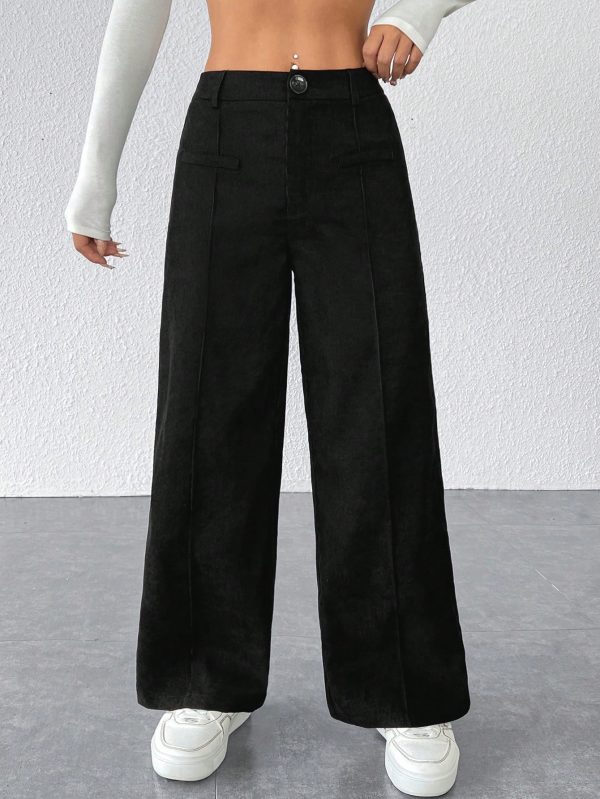 Black Corduroy Women's Wide Leg Trousers