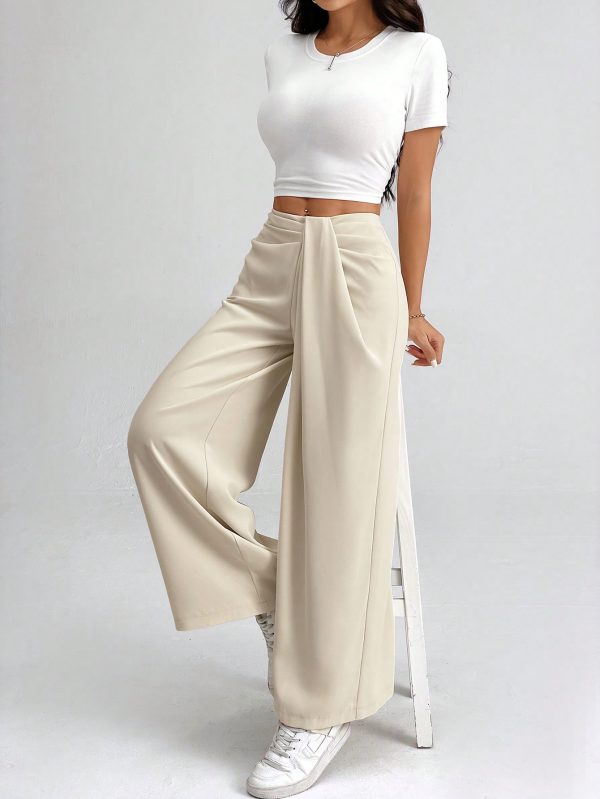 Women Ruched Simple Loose Wide Leg Solid Pants