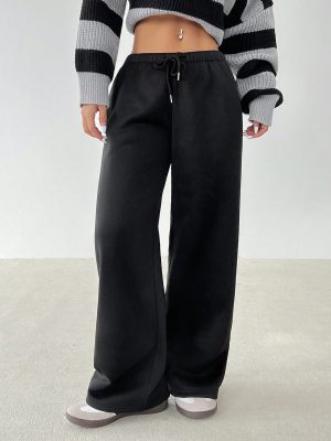 Women's Solid Color Drawstring Waist Wide Leg Loose Casual Sweatpants