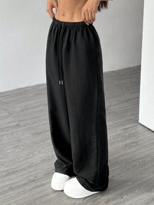 Women's Solid Color Simple Daily Textured Fabric Pants , Baggy Pants